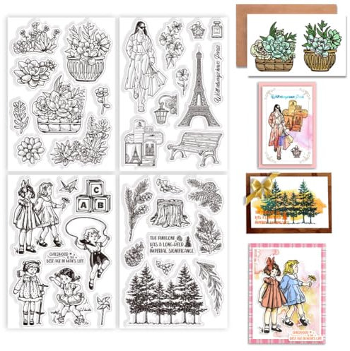 GLOBLELAND 4 Blatt Klare Stempel Mit Sukkulenten Pflanze Für Die Kartenherstellung 11x16 cm Moderner Mensch Transparente Stempel Aus Silikon Siegel Für DIY Scrapbooking