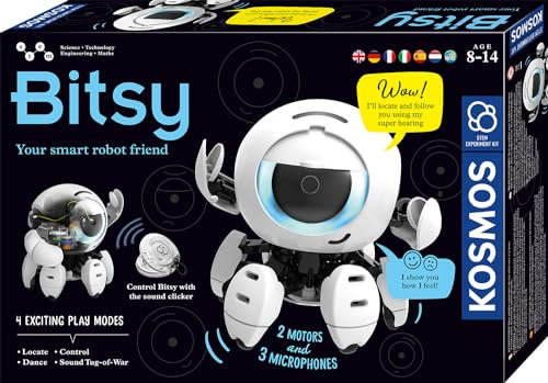 Kosmos 617424 Bitsy – Tu Inteligente Robot Amigo, Robot para niños, controla Bitsy con pulsador de Sonido, Juguete para niños, Caja de experimentos a Partir de 8 – 12 años, Instrucciones en Varios