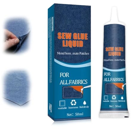 Bisienya Fabric Glue, Clear, Liquid, Washable, Permanent, Multi-purpose, Quick Drying, Non-Toxic, Fabric Adhesive for Clothes, Upholstery, Leather, Silk, Denim
