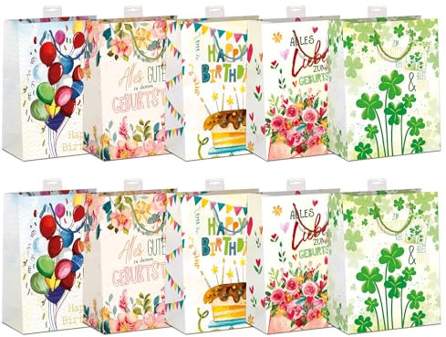 Geschenktaschen 10 Stück edle Geschenktüten Papier Tragetasche DIN A4 Geschenkbeutel mit farbiger Kordel und Namenskarte Skorpion Papeterie Größe: Large 26x32x12cm