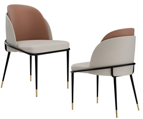 FATIVO Esszimmerstühle Leder 2er Set Stühle Küche, Esszimmer Beige Set aus Luxus Kunstleder丨Bequem Wohnzimmer Esstisch Stühle Belastbar 150 kg für Esszimmer Restaurant Cafe