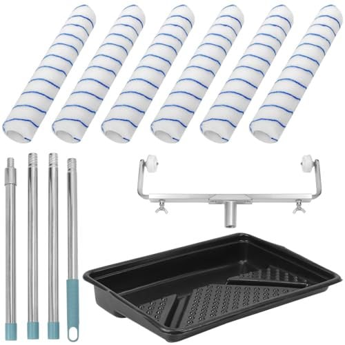 QWORK® Kit Rullo per Vernice da 45 cm - Include 6 Rulli + Telaio Regolabile + Asta Rimovibile fino a 160 cm + Vassoio per Vernice Grande - Kit Completo per Pittura per Pareti e Soffitti