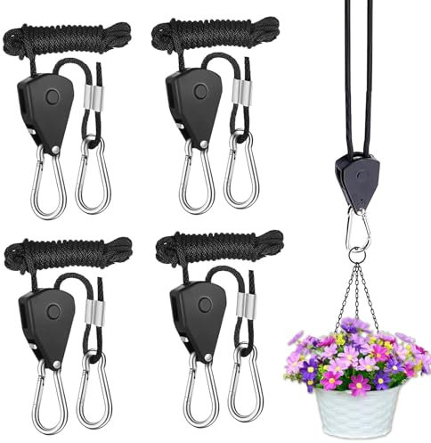 4 Stück Verstellbarer Seil Ratsche, Abspannseile mit Seilspanner, Alluring Ratchet Hanger, Reflektierend Leichte Abspannleine Zeltschnur mit Haken für Campingzelte, Markisen (Schwarz, 4mm*2M)