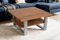 SAM Couchtisch 90x90 cm Patrick, Sofatisch/Beistelltisch mit Ablage, Mangoholz massiv, honigfarben lackiert, U-Metallgestell Silber, echte Baumkante