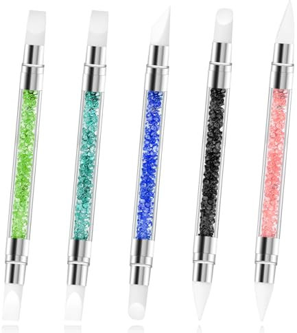 Abeillo 5 Pcs Rubber Nail Tool, Silicone Nail Art Tool, Dual Head Nail Polish Carving Pen, Silicone Nail Art Sculpture Pen for Nail Art DIY Decoration