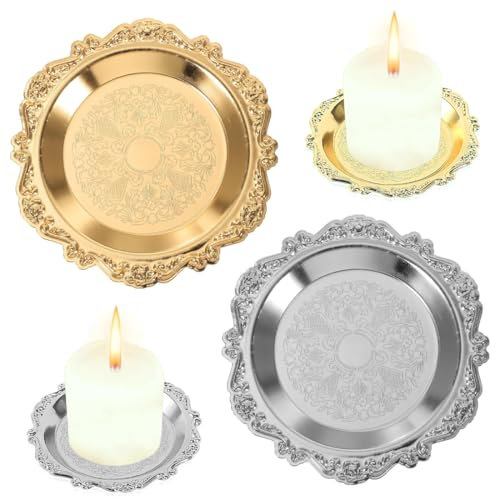 EIHI 2 Pezzi Porta Candele, Portacandele, Porta candele da tavolo, Vassoio Portacandele a Colonna, Portacandela in Metallo Oro e argento, Piatti e Vassoi per Candele, Supporto Portacandele