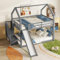 YESGIGA 140x200cm Etagenbett mit Stauraumtreppe und Rutsche, Hausbett, Kinderbett mit Geländer, geeignet für Kinder, Jugendliche (Grau)