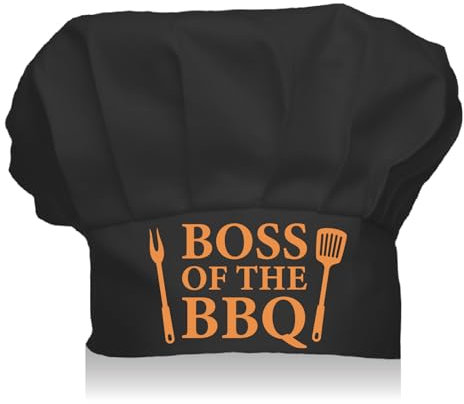 CREATCABIN Gorro de Chef Boss of The BBQ para Adultos, Ajustable, Elástico, para Cocina, Catering, Gorro de Cocinero, Gorro de Chef de Algodón Personalizado para Mujeres, Hombres, Parrilla, Horneado,