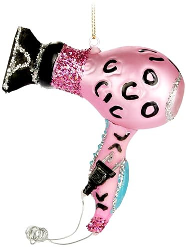 BRUBAKER Föhn Rosa mit Leopard Muster - Handbemalte Weihnachtskugel aus Glas - 12 cm Baumkugel mit Glitzer für Frauen - Mundgeblasener Christbaumschmuck - Figur Lustig Deko Anhänger