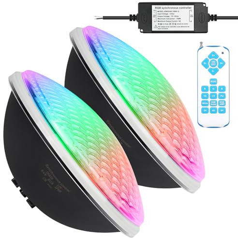 KWODE 54W LED Luces de piscina par56, temporizador 2/4/6H IP68 impermeable piscina Light, 12V RGB Pool Light sincronizado con el exterior del mando a distancia (2 piezas)