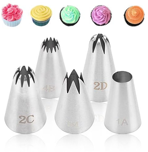 Lot de 5 douilles à douille professionnelles sans couture en acier inoxydable pour décoration de cupcakes, gâteaux, glaçage, biscuits