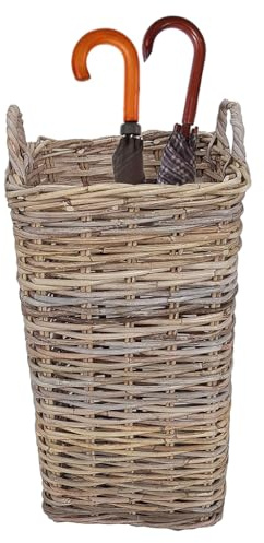 Willow Wicker Umbrella Stand with Handles Storage Basket (Square, Large) | Umbrella Stand, Umbrella Holder, Wicker, Hand Woven, Grey Wash, Carrying Handles, Hallway Storage