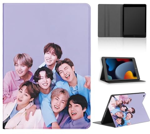 nurkorki Tablet Hülle für Fire HD 10 2017/2019 10,1,Schutzhülle mit Kpop Sänger Jimin Jin V J-Hope JUNG KOOK SUGA RM Muster Design Cover,PU Leder Flip Stoßfeste Schwarz Tablet Case,Cute