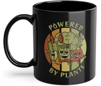 Powered By Plants Roh-Veganer Vegetarisch Kaffeetasse | Pflanzenbasiert Veganer Veganismus Tasse Schwarz (09040W)