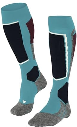FALKE Damen Skisocken SK2 Intermediate W Kh Wolle Funktionsmaterial warm dick 1 Paar, Türkis Peacock Blue 6536, 41-42