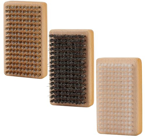 FINGERINSPIRE 3PCS Ski Snowboard Waxing Brush Kit 3 Styles Brass Horsehair Nylon Skis Wax Cleaning Brush Rectangle Wood Base Maintenance Tool Set for Ski Snowboard Cleaning Wax Removal and Polishing