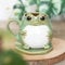 Inevitable Ceramic Frog Coffee Mug with Lily Pad Saucer, Green and White, Decorative Animal Design