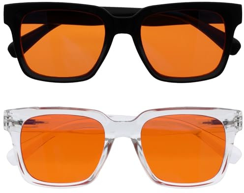 OPULIZE ERA Sleep & Recovery Glasses - Orange Lens - 99.9% Blue Light Blocking - Anti-Reflective & Anti-Glare - 2 Pack - UV400 Protection - Oversized Frame - Night Glasses - Men & Women