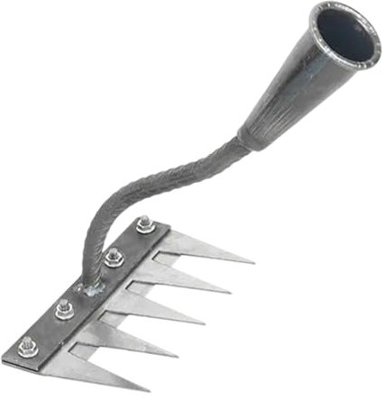 Milageto Gartenhacke zum Lockern und Jäten, Kartoffelhacke mit 5 Zinken, ergonomischer Stiel, Korrosionsschutz, Dunghacke aus Stahl Unkrautharke für Garten, Kübel, Beete, Silber 5 Zähne