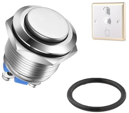 AzureRay Pulsador Momentáneo 16mm IP67 - Interruptor de Botón de Acero Inoxidable 12V-36V DC | Terminales de Tornillo y Cabeza Alta | Impermeable para Uso Industrial y Automotriz