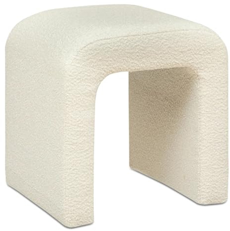 TIENDA EURASIA – Puff Asiento Borrego | Material Estructura Pino, Panel de Contrachapado y Material del Acolchado Espuma de Poliuretano (PU) | Medidas 43x41x35.5 cm | Color Blanco