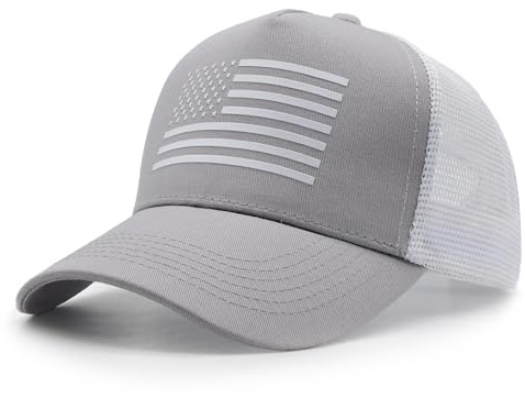 WALNOVA Trucker-Kappe mit amerikanischer Flagge, verstellbares Netzgewebe, Snapback-Baseballkappe für Männer und Frauen, grau/weiß, Einheitsgröße