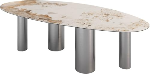 Esszimmertisch Edge Oval Keramik Minas Melange Weiß-Beige 280x130 Pilier Edelstahl