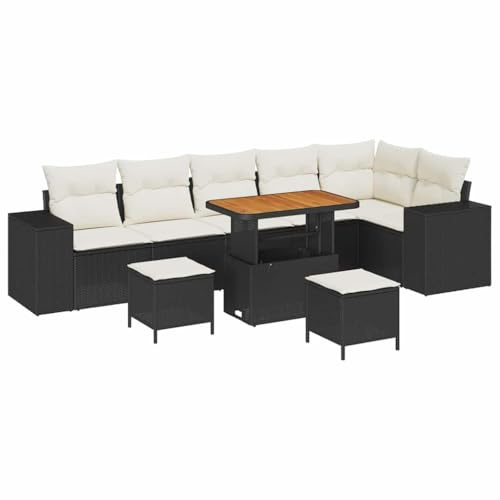 vidaXL Garten-Sofa-Set 9 pcs Schwarz und Creme 90 x 55 x 71 cm, Garten und Terrasse, modernes modulares Sofa mit verstellbaren Füßen, Lounge-Set für Bequeme Sitzmöglichkeiten