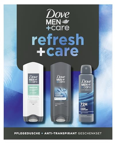 Dove Men+Care Geschenkbox Refresh+Care Pflegeset mit 2x Pflegedusche und Anti Transpirant 250 ml + 250 ml + 150 ml