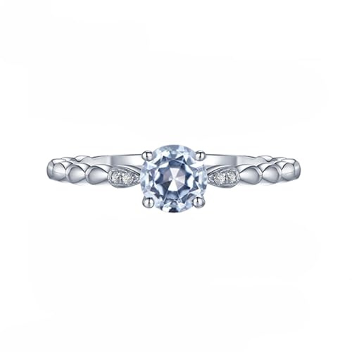 Homxi Damen Eheringe Platin 950 Ringe, 4 Zinken Rund mit Aquamarin 0,5 Karat und Diamant 0,01 Karat, Eheringe und Verlobungsringe Damen Ringe Hellblau Silber, Gr. 53 (16.9)