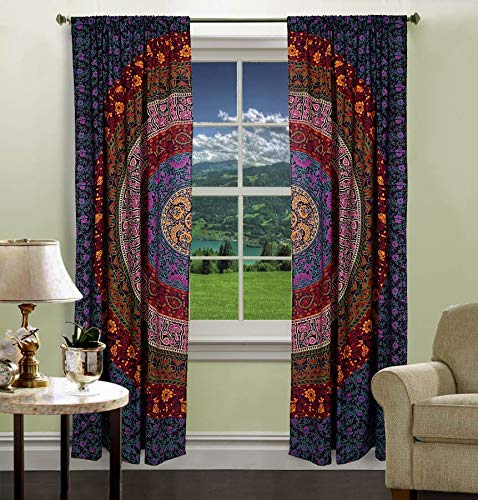 indischen Mandala Print Küche Gardinen Vorhang & Querbehang Set Wandteppich, indisches Tuch Balkon Wohnheim Room Decor Vorhang Boho Set by handicraftspalace