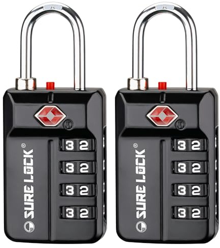 TSA Approved Travel Luggage Locks, Open Alert Combination Lock for School Office & Gym Locker,Toolbox, Pelican Case,Easy Read Dials- 1, 2 & 4 Pack (1, Black 2 Pack), Black 2 Pack, L, Compact