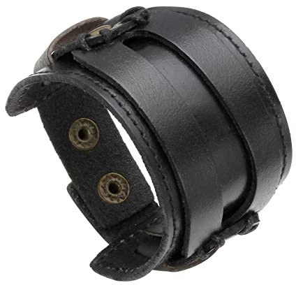 MILAKOO Bracciale Avvolgente in Pelle Nera Unisex Bracciale Rigido a Fascia Regolabile per Donna Uomo