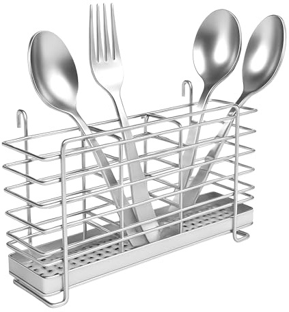 KESOL 304 Stainless Steel Utensil Holder Drying Rack with Hooks, 2x8.7x5