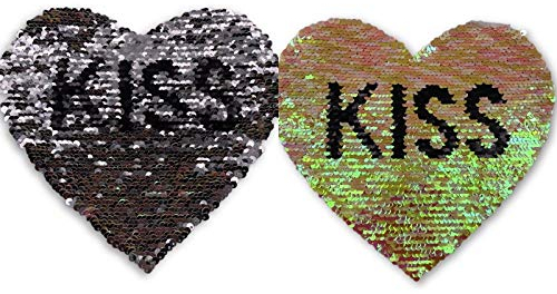 Slantastoffe Wendepailletten XL-Patch Aufnäher Applikation Herz Kiss