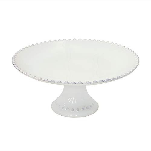 Costa Nova, Pearl Kollektion, Steinzeug Geschirr, Tortenplatte mit Fuß, Servierplatte, weiß, 28 cm