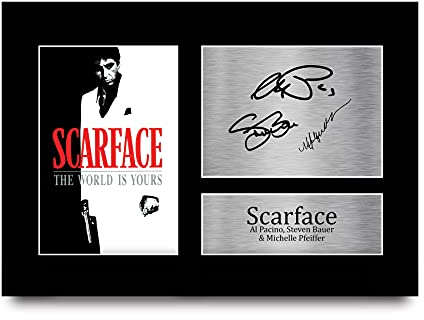 HWC Trading Scarface A4 Ungerahmt Signiert Gedruckt Autogramme Bild Druck-Fotoanzeige Geschenk Für Al Pacino Steven Bauer Michelle Pfeiffer Filmfans