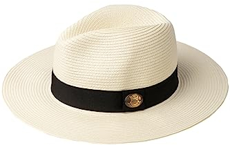 Rydale Mens Panama Hat Printed Band Summer Fedora Hats Straw Trilby Headwear (as8, Alpha, m, Black)