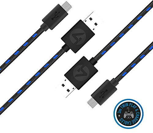 4Gamers Twin Play & Charge Cables Official Licensed Product for Playstation 4, 2xPremium 3 Meter Braided Controller Charging Cables