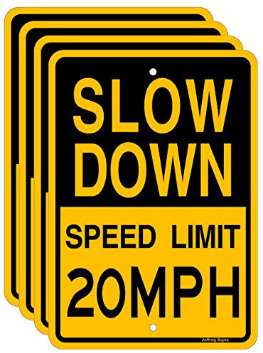 Joffreg Warnschild Verkehrsschild Straßenschild mit langsamer Geschwindigkeitsbegrenzung, 43,2 x 30,5 cm, reflektierendes Aluminium (4 Stück)
