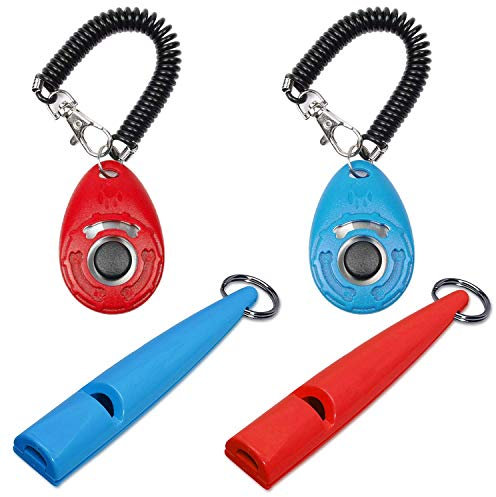 PetSpy Dog Training Whistle and Clicker with Wrist Strap for Dog Recall, Bark Control - Complete Pet Training Kit (2 Clickers & 2 Whistles)