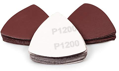 SPEEDWOX Lot de 30 feuilles de papier de verre triangulaires auto-agrippant grain 1200 80 mm pour outil oscillant multi-usage, ponceuse de détail, disques de ponçage triangulaires