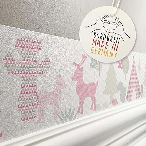 lovely label Bordüre selbstklebend INDIANERTIERE ROSA BEIGE - Wandbordüre Kinderzimmer Babyzimmer mit Bär Indianer Zelt - Wandtattoo Schlafzimmer Mädchen – Wanddeko Baby Kinder