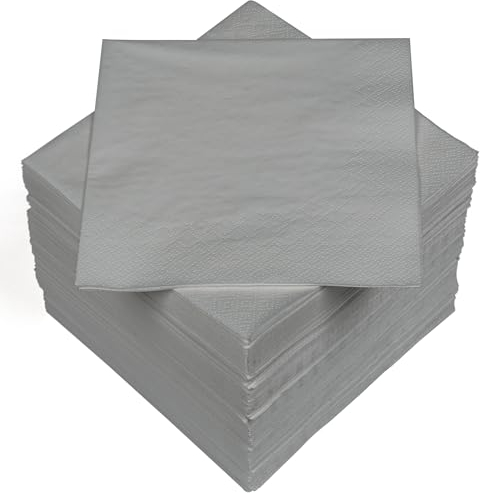 HEKU 100 einfarbige Servietten, 3-lagig, 33x33cm I Einheitliche Qualität für Veranstaltungen & Gastronomie I Praktische 5er-Packung I Hoch saugfähig und stilvoll, silber