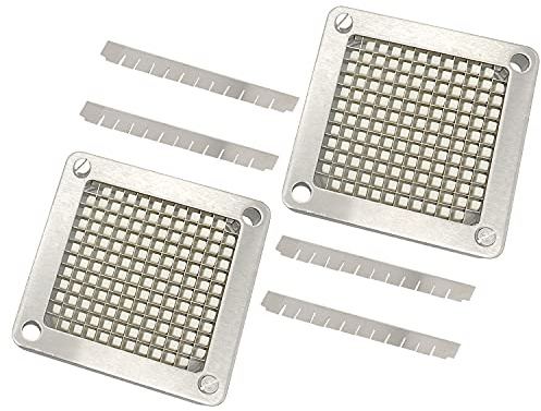 TUNTROL 2pcs 1/4 Replacement Blade Set for Commercial Vegetable Chopper, Stainless Steel Interchangeable Blade & Pusher Block Set for Fruit Dicer Cutter