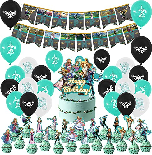 Geburtstagsdeko The Legend of Zelda Luftballons Alles Gute zum Geburtstag Girlande Kuchendekoration Geburtstagsballons für Kinder Videospiel Thema Partydekorationen