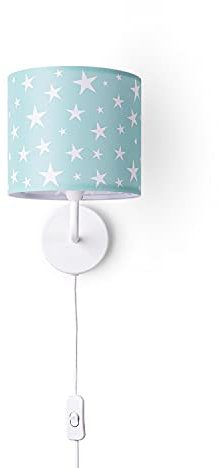 Paco Home Wandlampe Kinderzimmer Stofflampenschirm Rund Wandleuchte Babyzimmer Mond Sterne Wolken E14 Mit Stecker Und Kabel