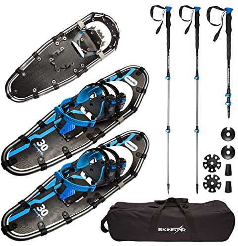 SkinStar Schneeschuhe 30 Set Alu-Rahmen Schneeschuhwandern Tourenski Stock bis 130kg