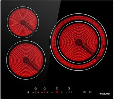 GASLAND CH603BF Autark Glaskeramikkochfeld/ 60cm Kochfeld Elektro/Einbaukochfeld/ 3 Kochzonen/Zweifach-Zone/Kindersicherung/ 5,4kW/ Geeignet für Alle Töpfe
