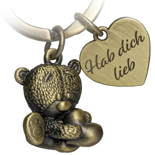 PAKADI Schlüsselanhänger Bärchen Felix Antique Bronze - Bär Talisman Familie Freunde Liebe- Glücksbringer aus Metall - Anhänger Tasche Schlüsselbund